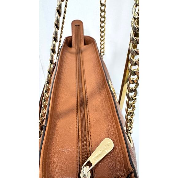 Michael Kors Luggage Brown Pebbled Leather Chain Tote Bag - Picture 2 of 10